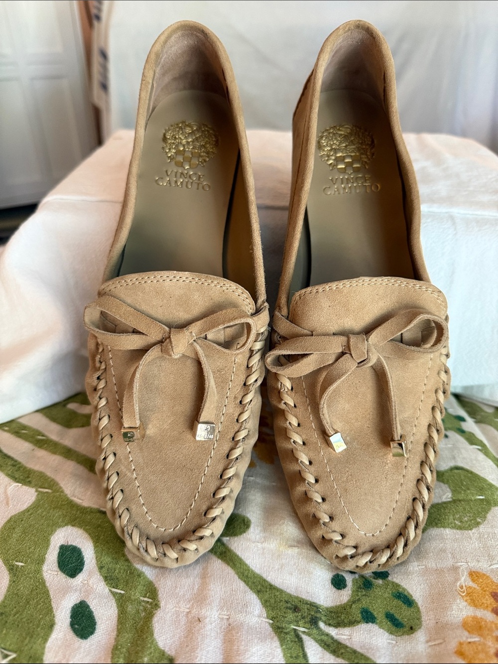 Vince Camuto Tan Suede Bow Moccasins